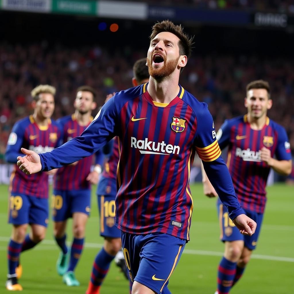 Messi ăn mừng bàn thắng trong mùa giải 2018