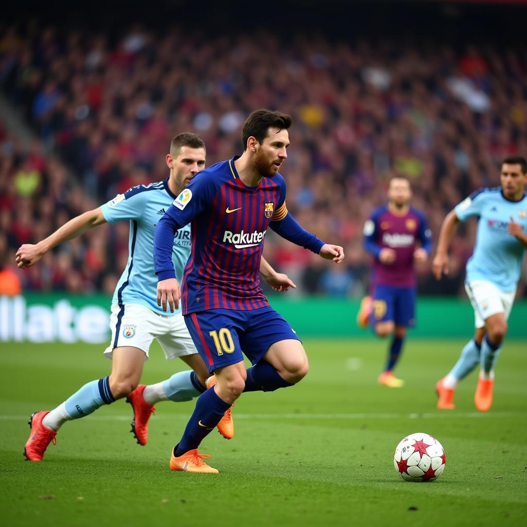 Messi đang chạy với bóng