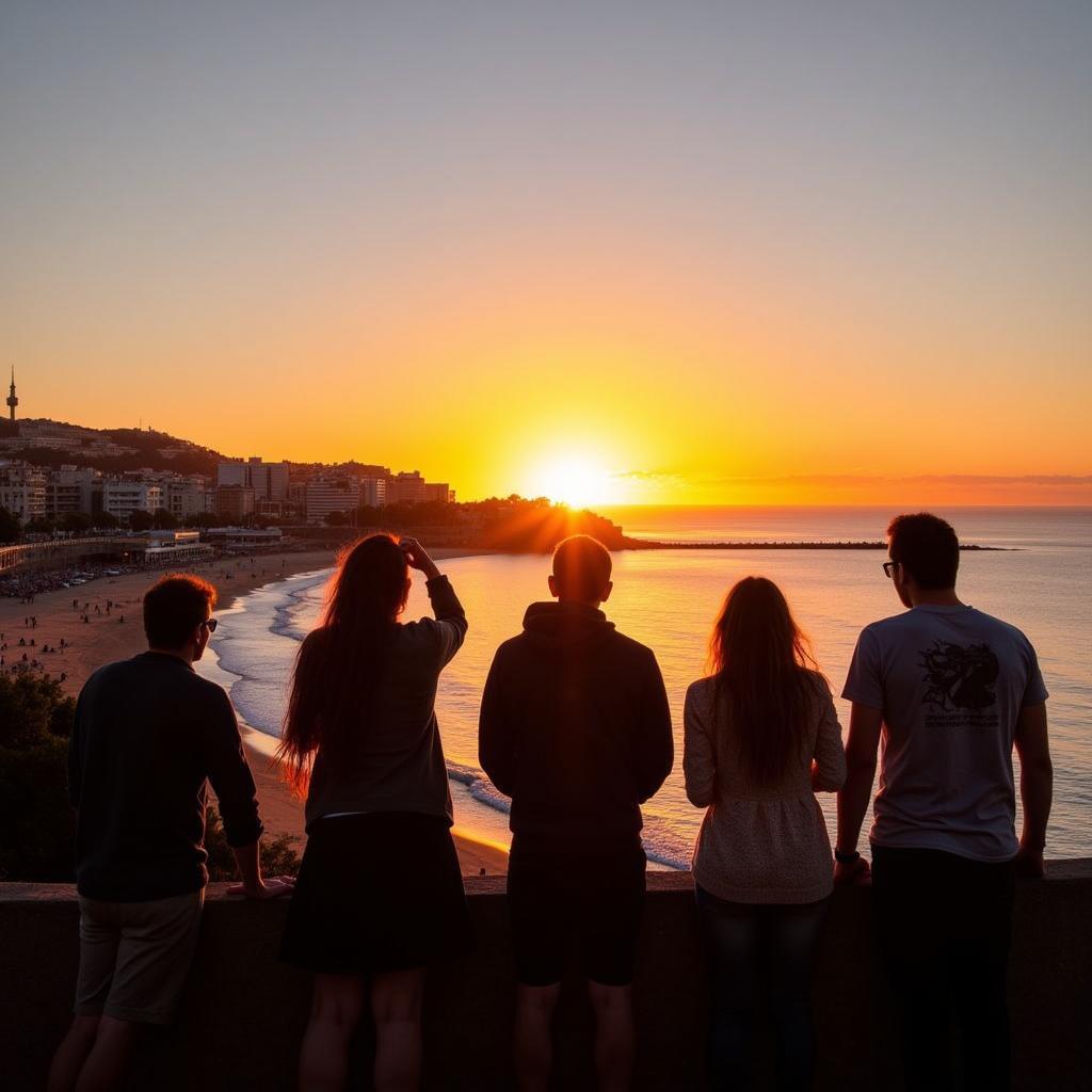 Ngắm hoàng hôn trên bãi biển Barceloneta: Khoảnh khắc lãng mạn và đáng nhớ trong chuyến Junggesellenabschied.