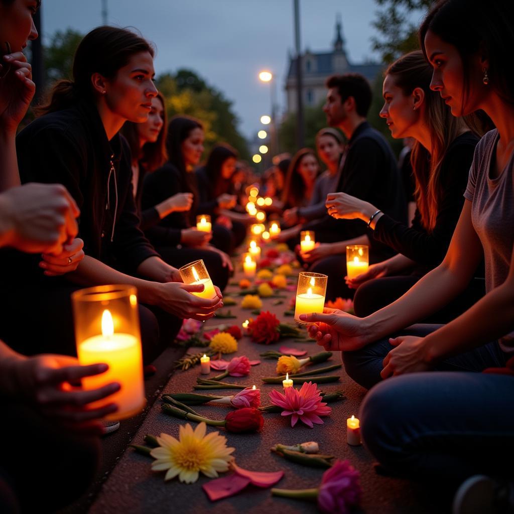 Citizens commemorating the victims of the Barcelona terror attack