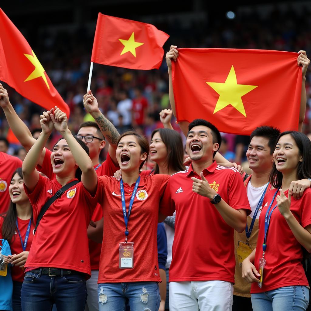 Người hâm mộ Việt Nam ăn mừng tại Asiad 2018