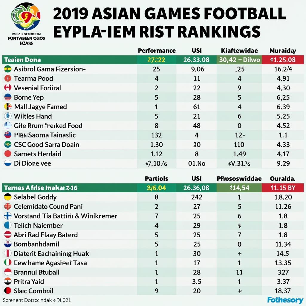 Phân tích Bảng Xếp Hạng Bóng đá Asiad 2019: Biểu đồ hoặc hình ảnh minh họa phân tích chi tiết về bảng xếp hạng, so sánh hiệu suất của các đội bóng hàng đầu.