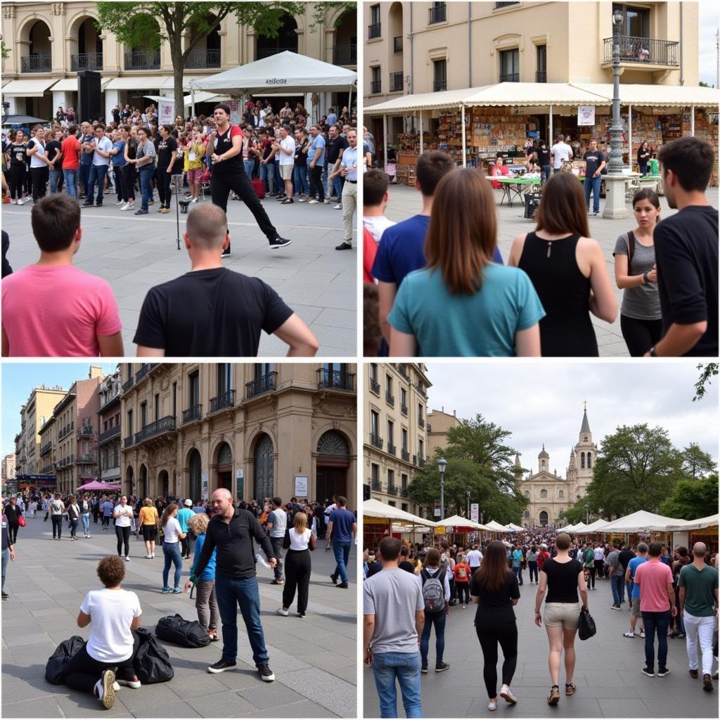 Hoạt động sôi động tại Quảng trường Esplanade Barcelona Tây Ban Nha