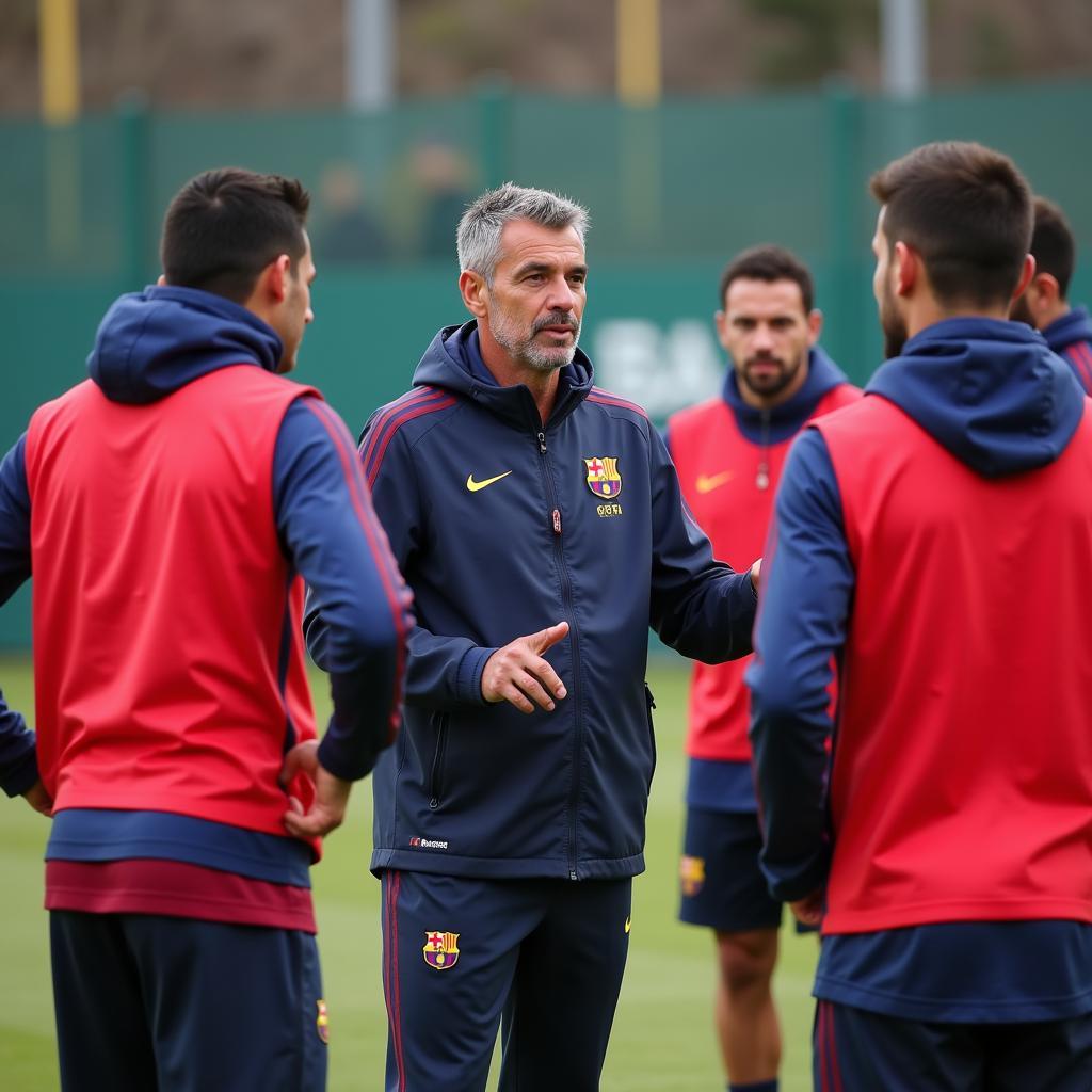 Setién training Barcelona players