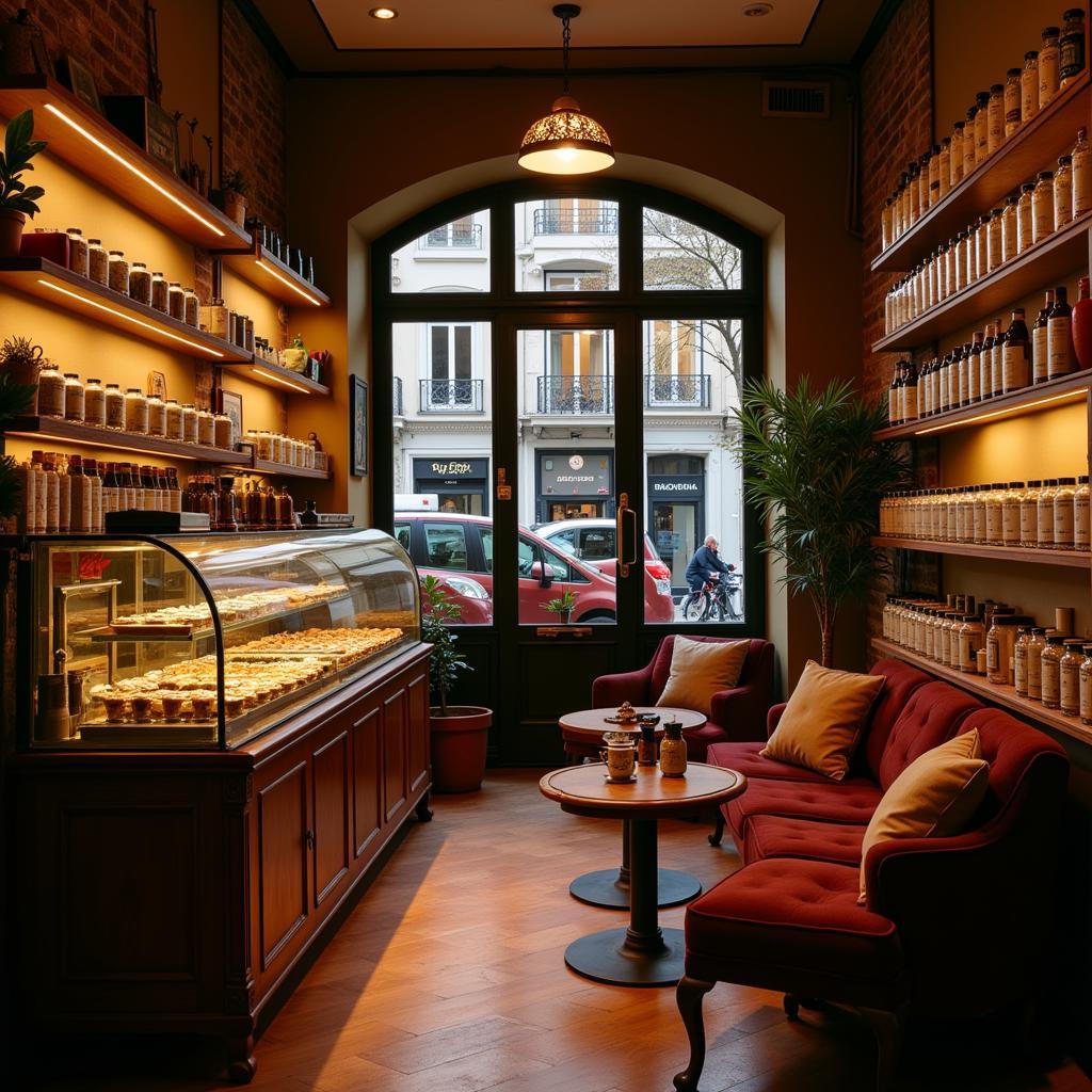 Không gian thư giãn tại một tea shop ở Barcelona