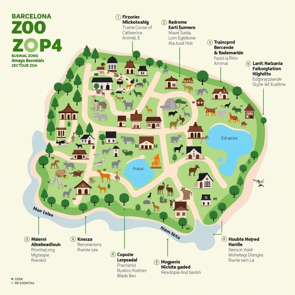 Bản đồ Zoo Barcelona và các khu vực tham quan