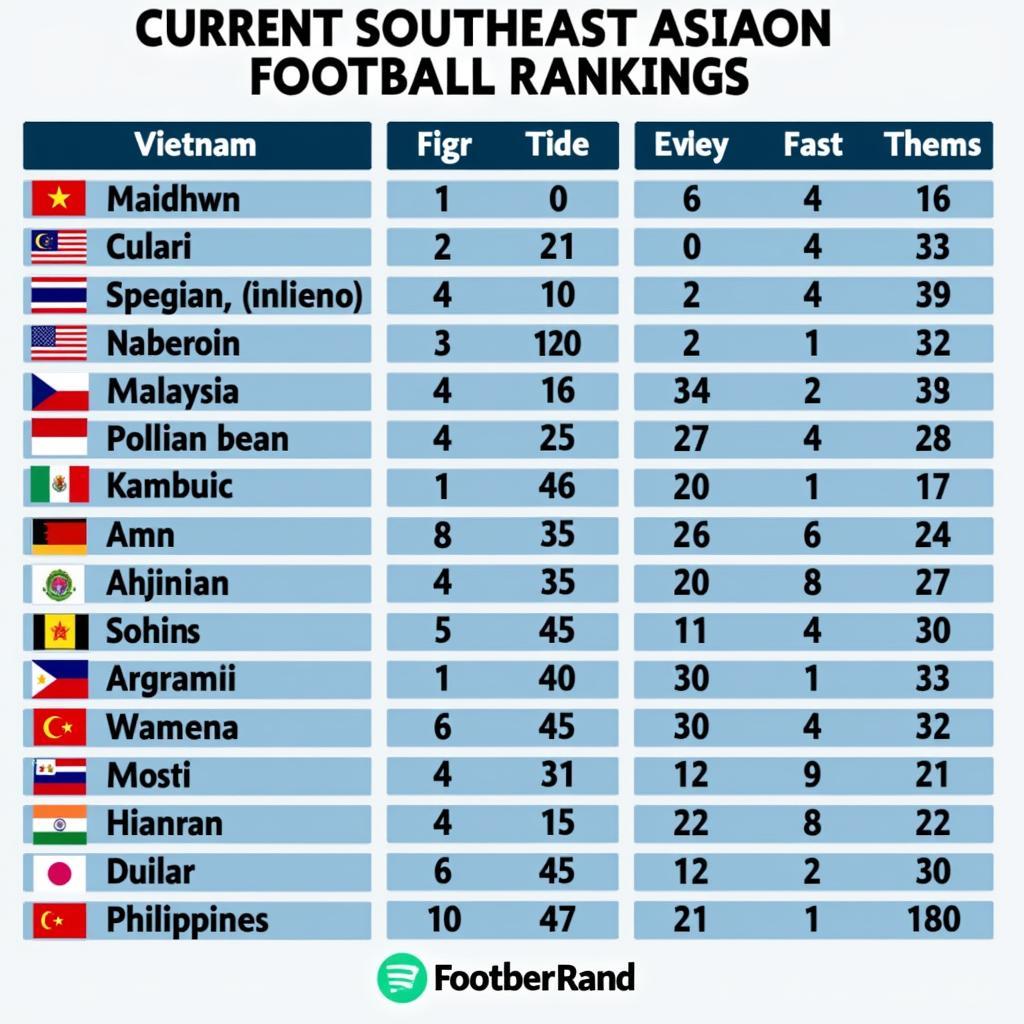 Bảng xếp hạng bóng đá Đông Nam Á mới nhất