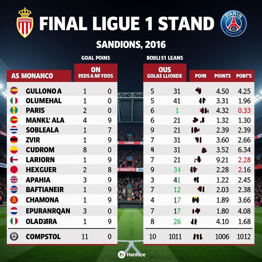 Bảng xếp hạng Ligue 1 2016