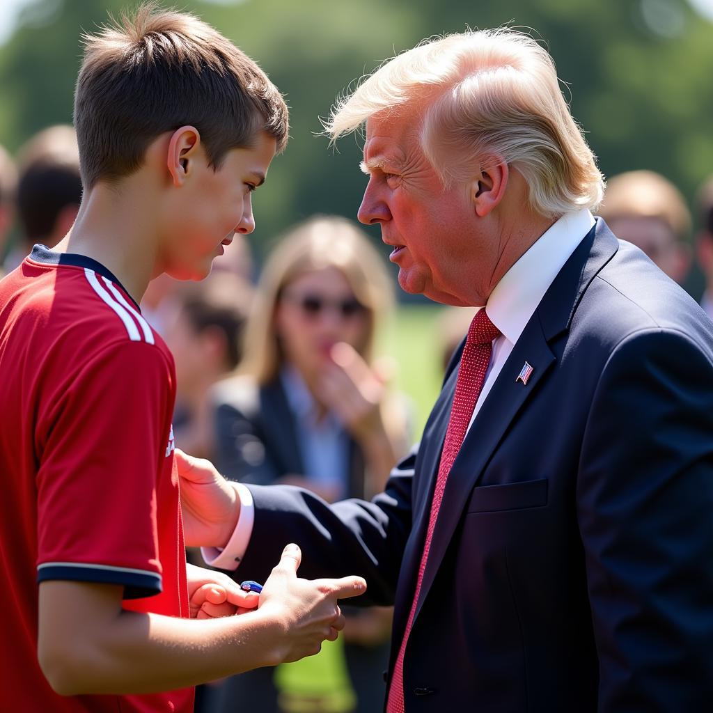 Barron Trump gặp gỡ cầu thủ bóng đá