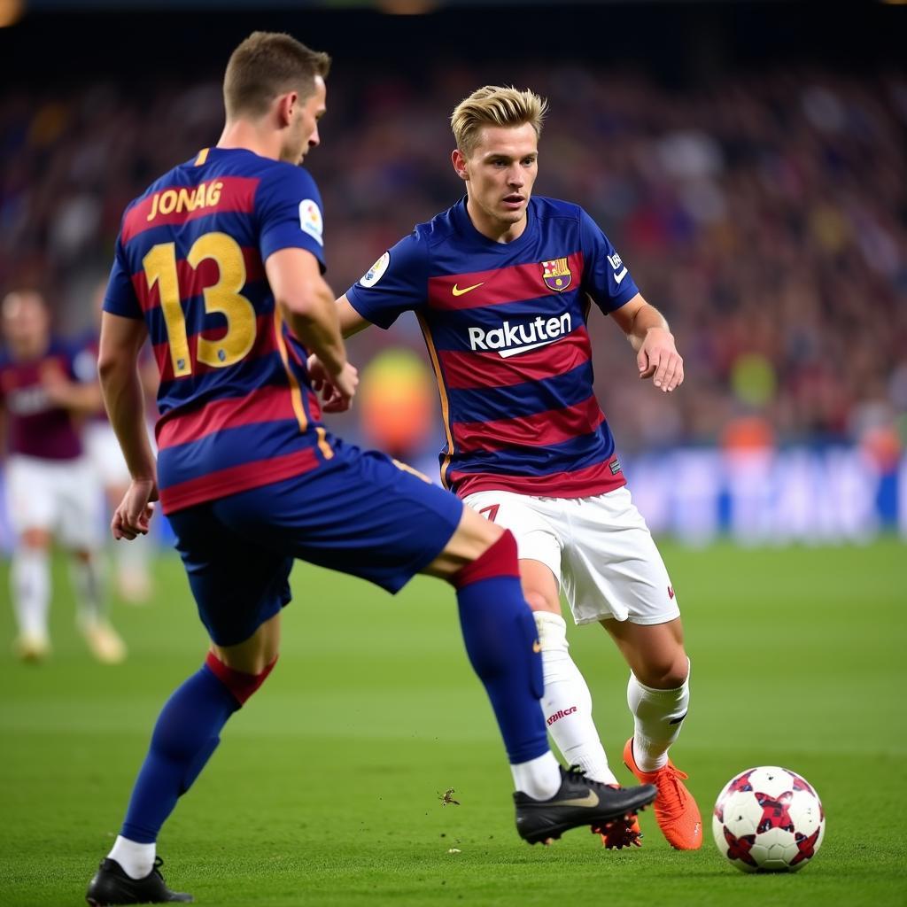 Frenkie de Jong thực hiện đường chuyền chính xác trong màu áo Barcelona