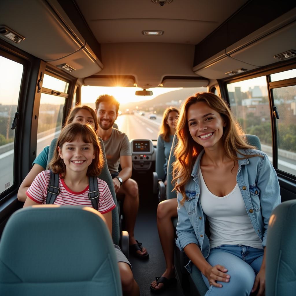 Gia đình di chuyển bằng minibus tại Barcelona