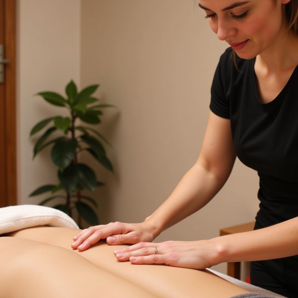 Massage Trị Liệu Barcelona: Hình ảnh minh họa về một buổi massage trị liệu chuyên nghiệp tại Barcelona, với không gian thư giãn và kỹ thuật viên massage giàu kinh nghiệm.