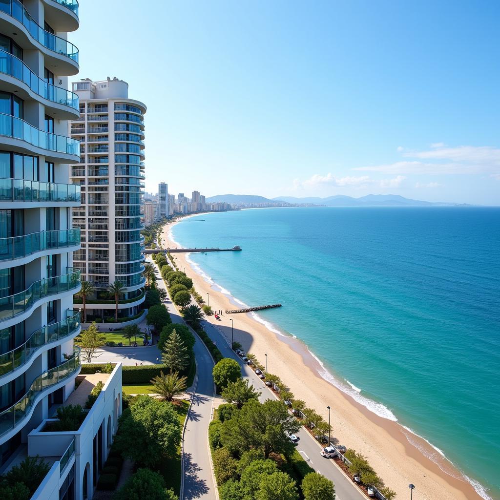 Homes in Barcelona Spain: Modern apartment buildings overlooking the Mediterranean Sea