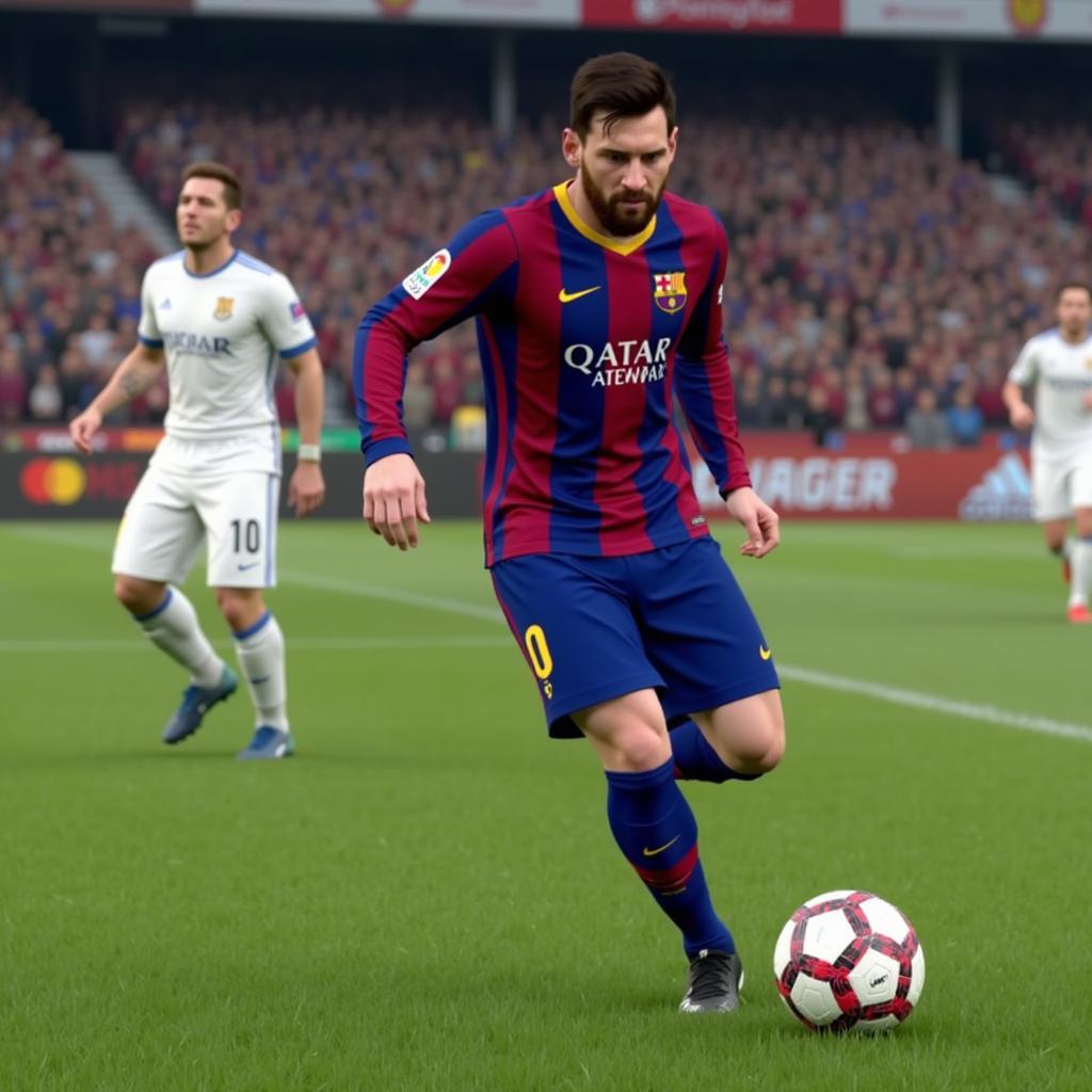 PES 2018 PS4 Messi đi bóng trong game