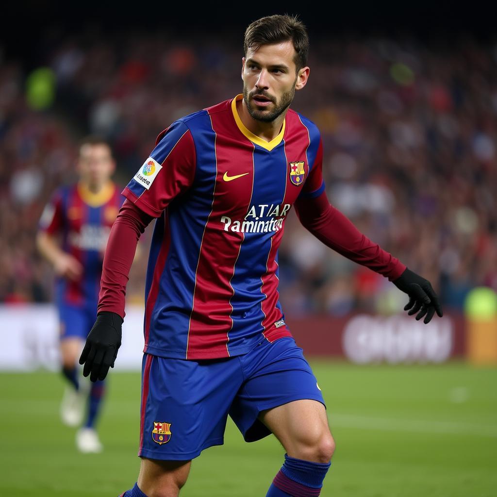 Gerard Pique trong trận đấu giữa Barcelona và Lyon