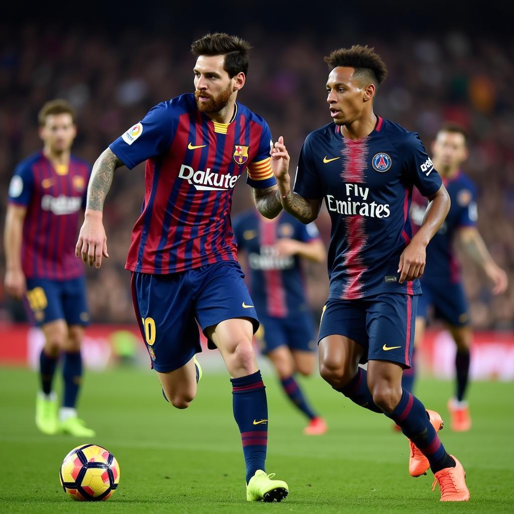 Messi và Neymar trong trận đấu PSG vs Barcelona